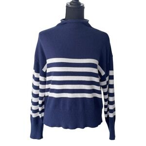 Truth by Republic Striped Knit Sweater Women L Navy White Nautical Preppy Casual